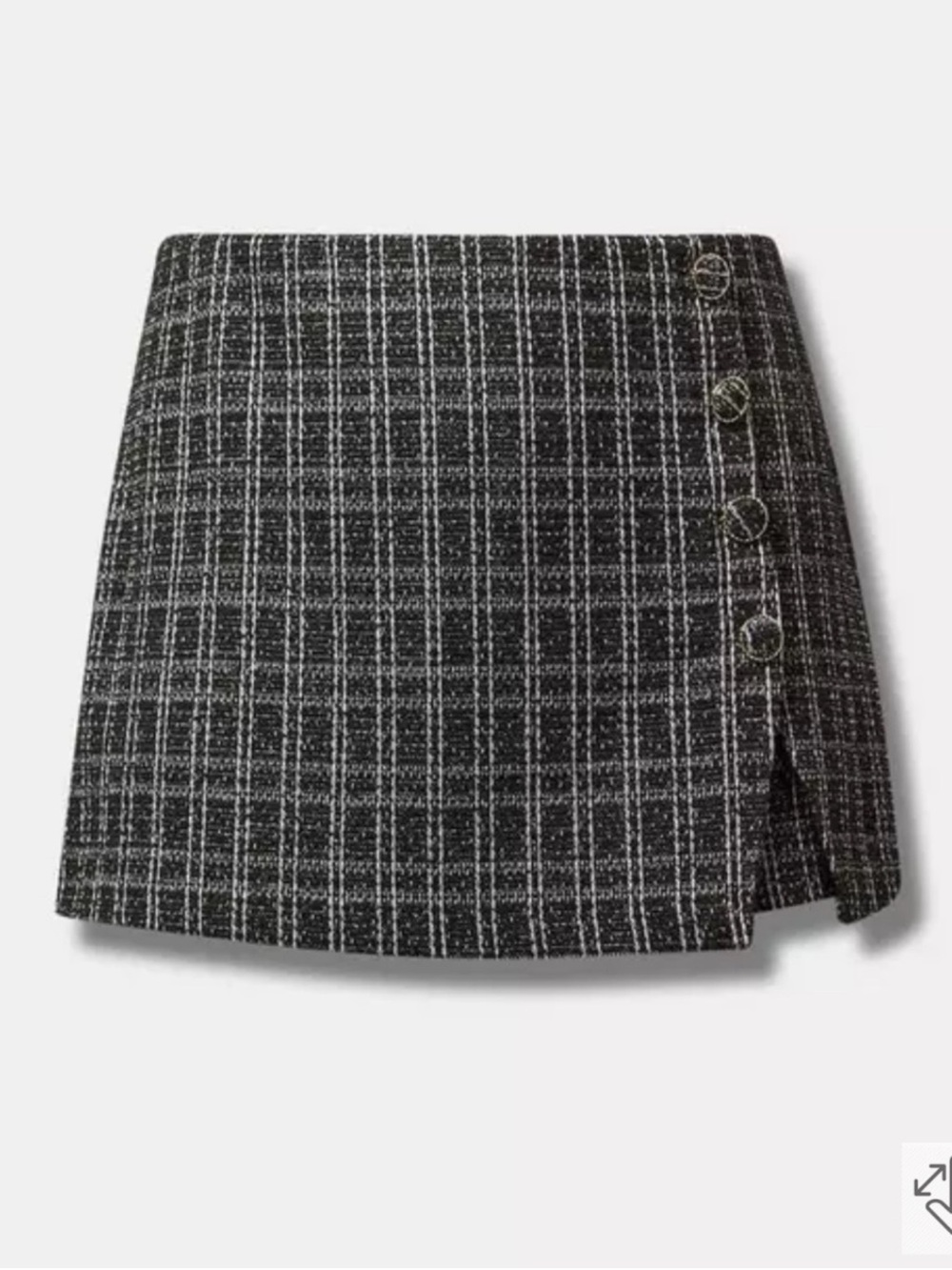 torrid Black & White Checked Mini Skirt with Side Button Detail